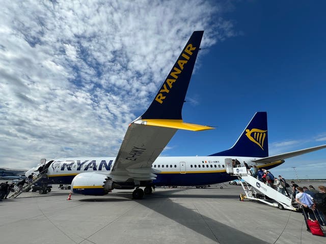 <p>Sky watch: a delayed Ryanair flight at Prague airport in June 2024</p>