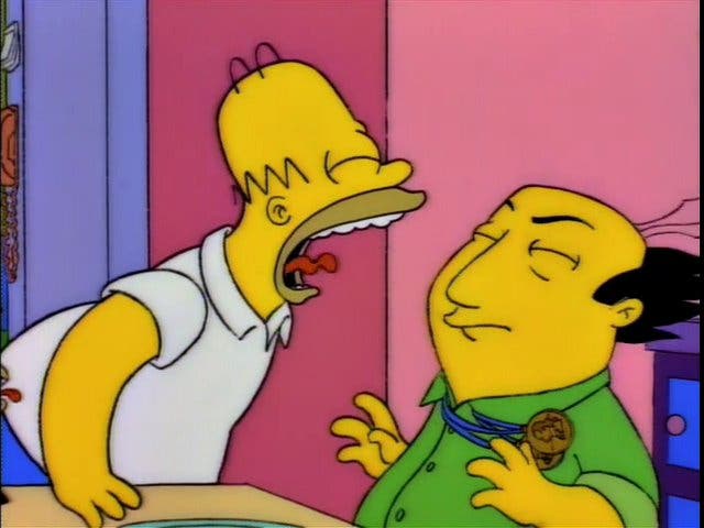 <p>Homer Simpson and 'The Critic' character Jay Sherman in the crossover episode 'A Star is Burns'</p>
