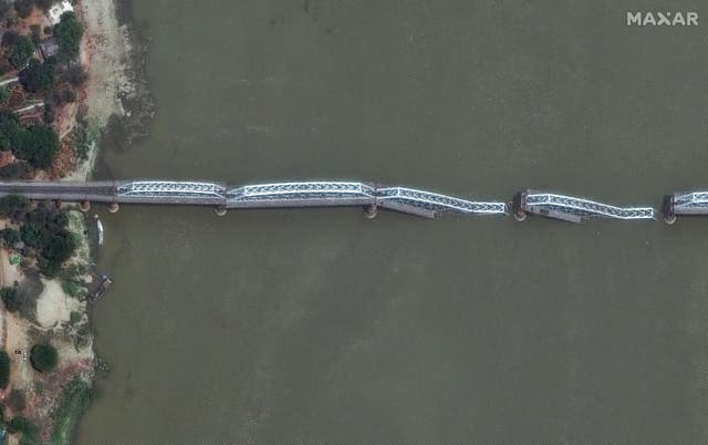 <p>Collapsed Inwa Bridge over Irrawaddy River near Mandalay, Myanmar</p>