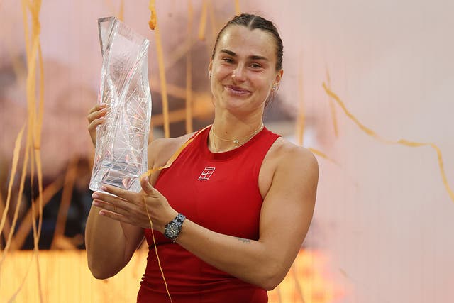 <p>This is the first time in her career that Sabalenka has lifted the trophy in Miami</p>