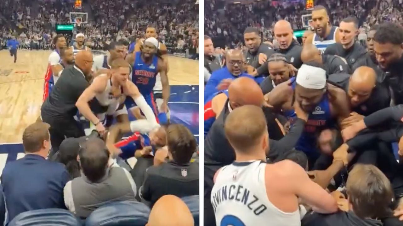 <p>Timberwolves and Pistons get into mass brawl</p>