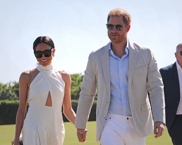<p>Meghan and Harry attending a fundraising polo match for Sentebale in Miami last year</p>