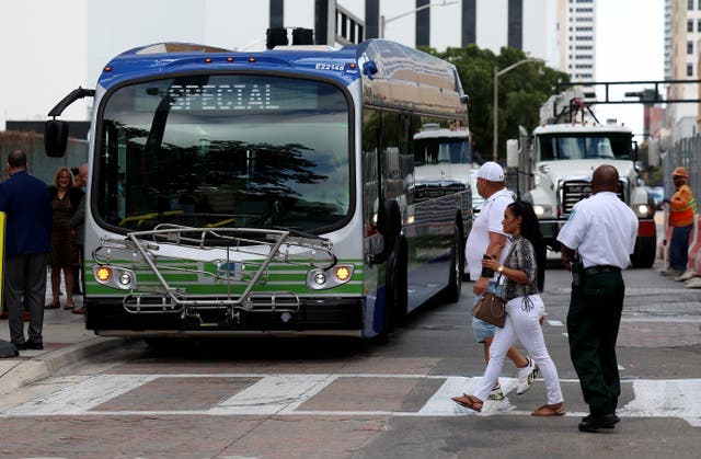 <p>A Miami-Dade Transit electric bus on its maiden voyage in February 2023</p>
