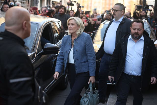 <p>French far-right leader <a href="https://www.independent.co.uk/news/world/europe/marine-le-pen-guilty-trial-france-president-ban-b2718886.html">Marine Le Pen</a> has been banned from running in the 2027 presidential election </p>