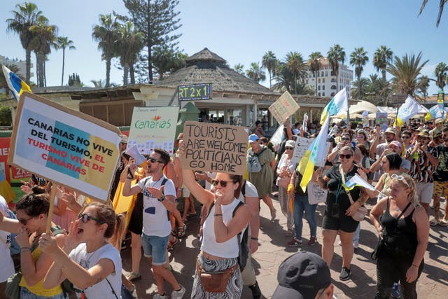 <p>Protesters in Arona, Tenerife, in October 2024 rallying under the slogan 'The Canary Islands have a limit'</p>
