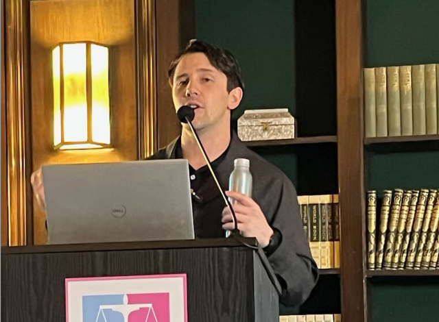 <p>Attorney Eric Clopper, photographed at Intact Global’s inaugural conference last week, filed the suit Thursday </p>