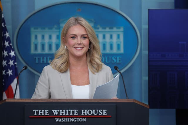 <p>White House Press Secretary Karoline Leavitt holds a press briefing at the White House in Washington, D.C., on April 1</p>