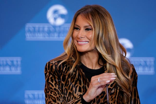 <p>Melania Trump attends the 19th annual International Women of Courage Award ceremony at the Department of State in Washington, DC on April 1, where she touted the ‘power of love’</p>