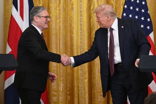 US president Donald Trump holds a press conference with British prime minister Keir Starmer in the East Room of the White House in Washington, DC, on 27 February 2025