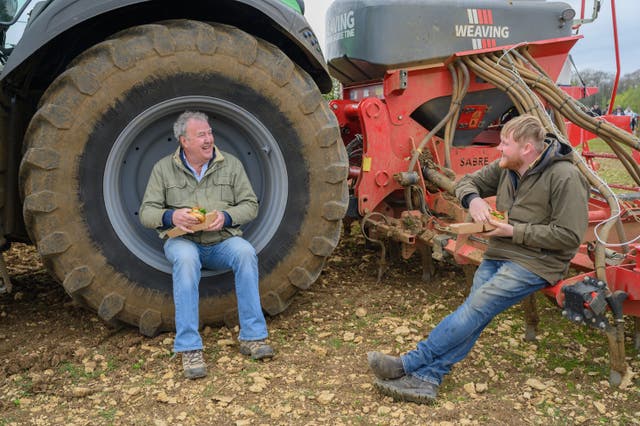 <p>Jeremy Clarkson and Kaleb Cooper on Clarkson’s Farm</p>