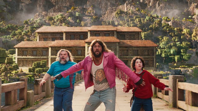 <p>Jack Black, Jason Momoa, and Sebastian Hansen in ‘A Minecraft Movie’</p>