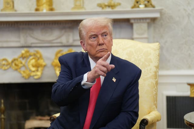 US President Donald Trump during a bilateral meeting with Taoiseach Micheal Martin (Niall Carson/PA)