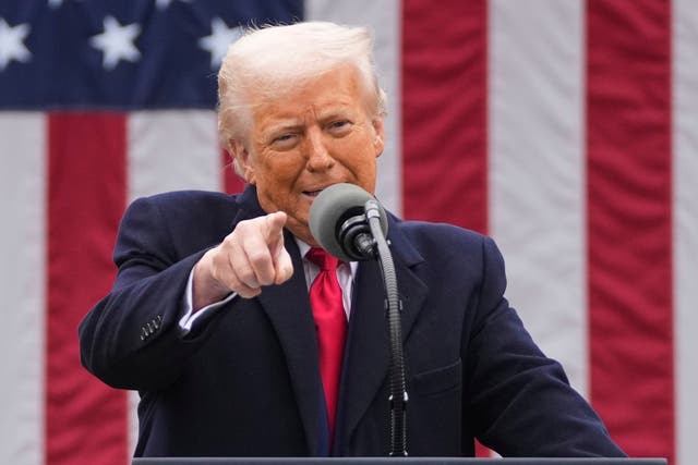 <p>President Donald Trump speaks during an event to announce new tariffs in the Rose Garden at the White House</p>