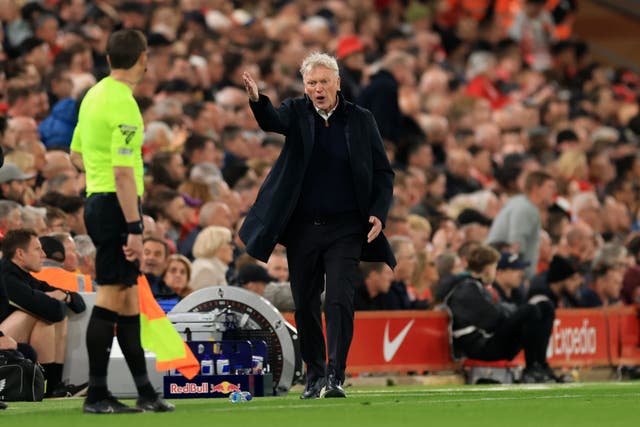 <p>David Moyes wasn't pleased that Diogo Jota's goal was given in the Merseyside derby</p>