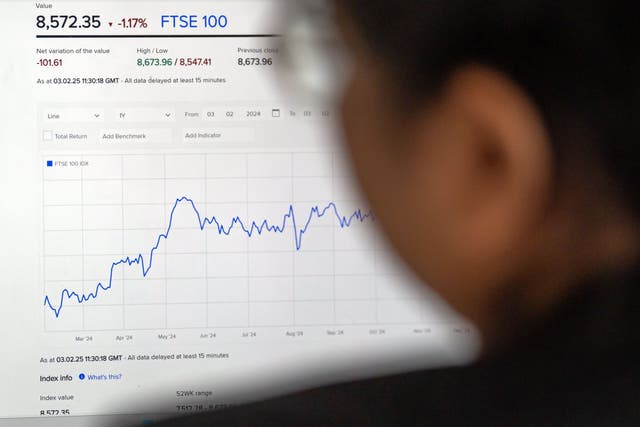 The FTSE 100 dropped to its lowest since mid-January (Danny Lawson/PA)