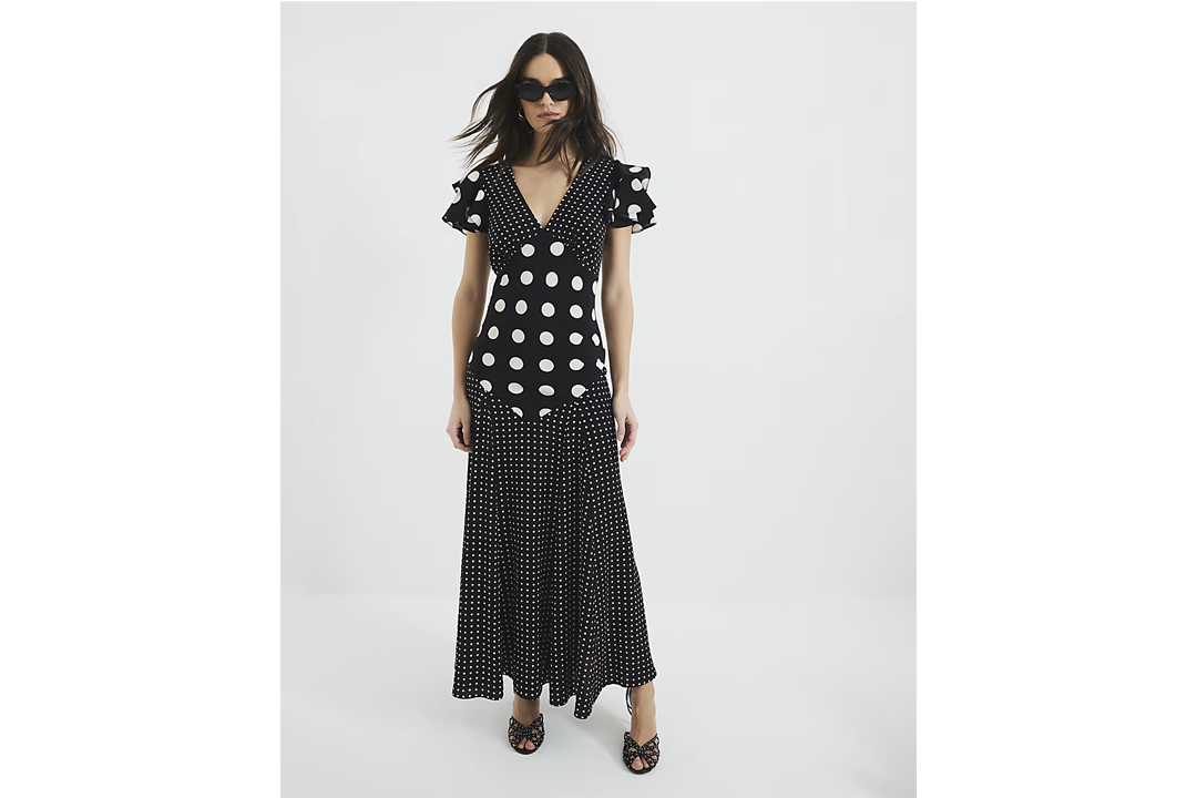 Best wedding guest dresses Indybest review River Island black sleeveless spot mix ruffle maxi dress