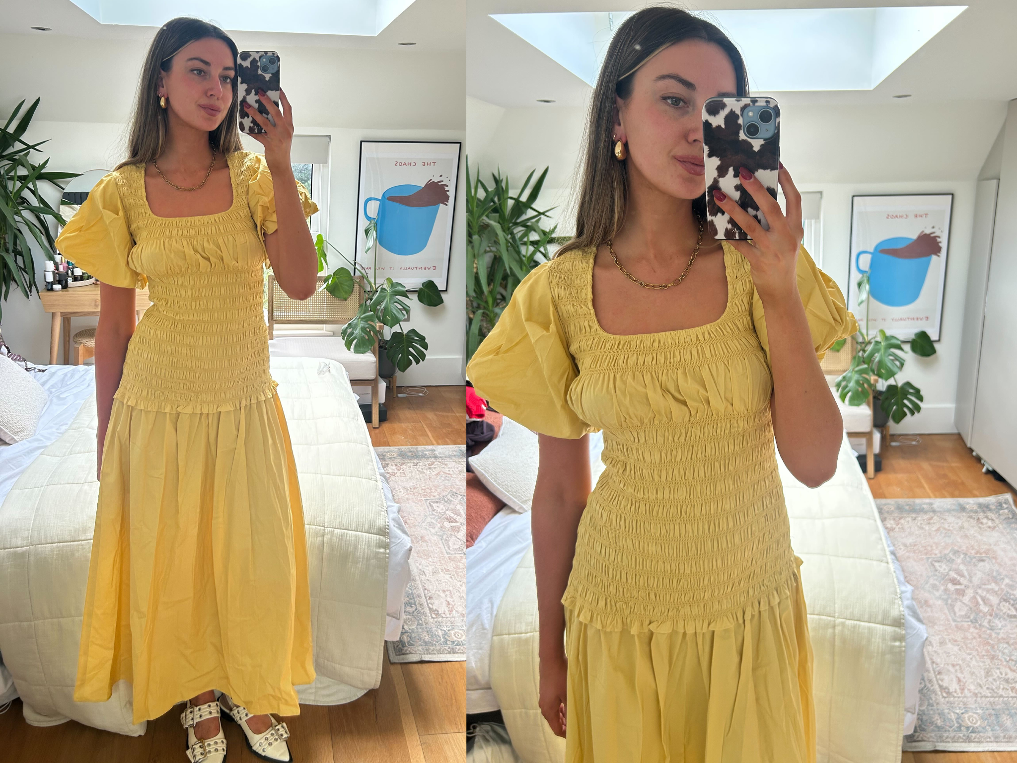 Topshop puff sleeve square neck shirred maxi dress in buttermilk best wedding guest dress