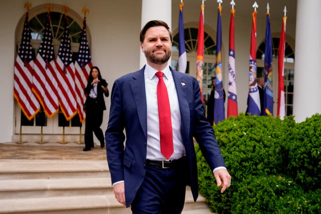 <p>Vice President JD Vance arrives for a ‘Make America Wealthy Again’ trade announcement event in the Rose Garden at the White House earlier this week</p>