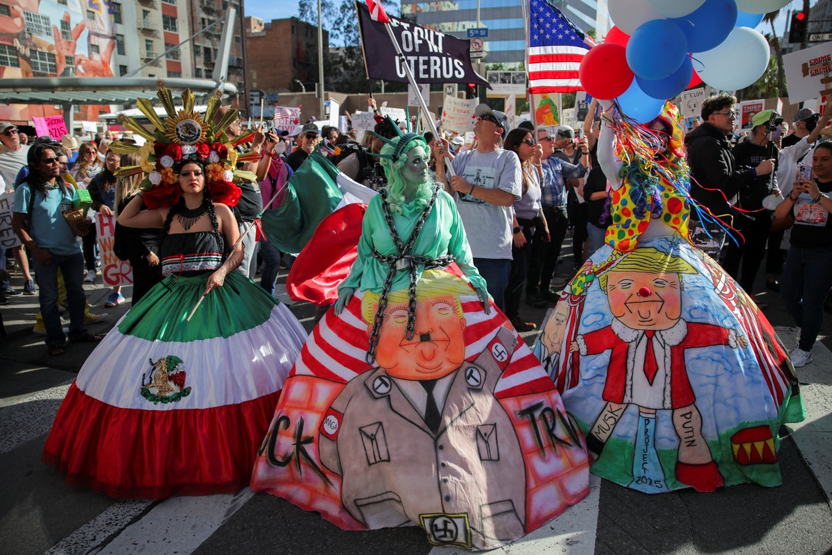 Trump and Musk denounced as thousands protest in cities across US: ‘The politics of Mussolini’