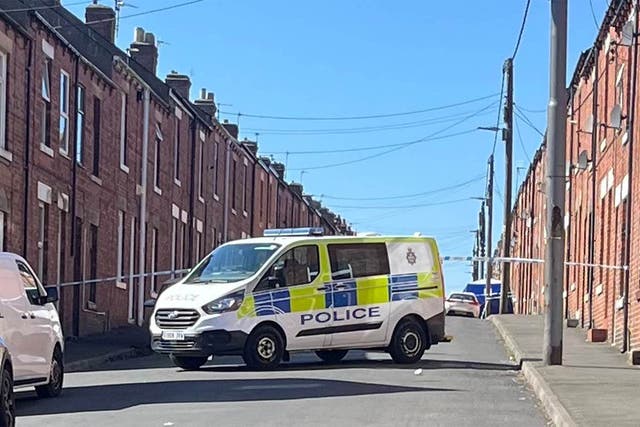 <p>Police at the scene in Elm Street, Stanley, County Durham</p>