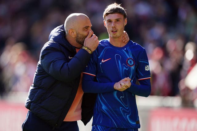 Enzo Maresca and Cole Palmer after the game (Zac Goodwin/PA)