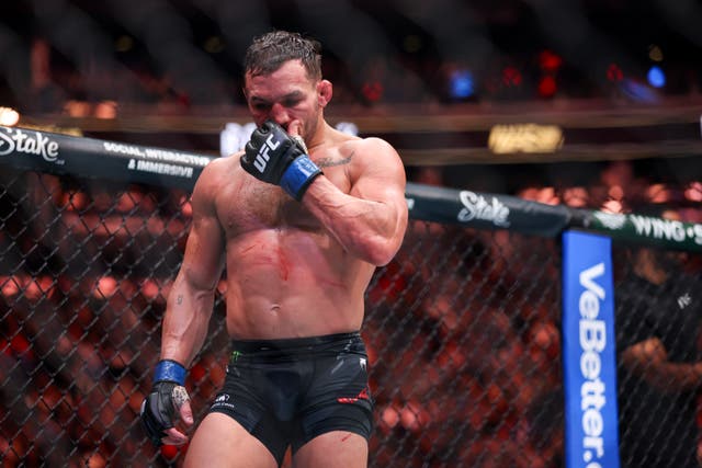 <p>Michael Chandler during his second loss to Charles Oliveira, in 2024</p>