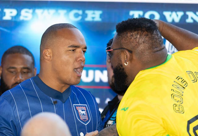 <p>Fabio Wardley (left) and Jarrell Miller during their launch press conference</p>