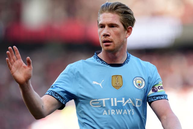 Kevin De Bruyne skippered Manchester City at Manchester United on Sunday (Martin Rickett/PA)