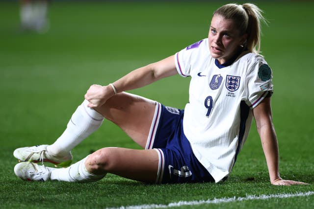 <p>Alessia Russo suffered a knock late on against Belgium</p>