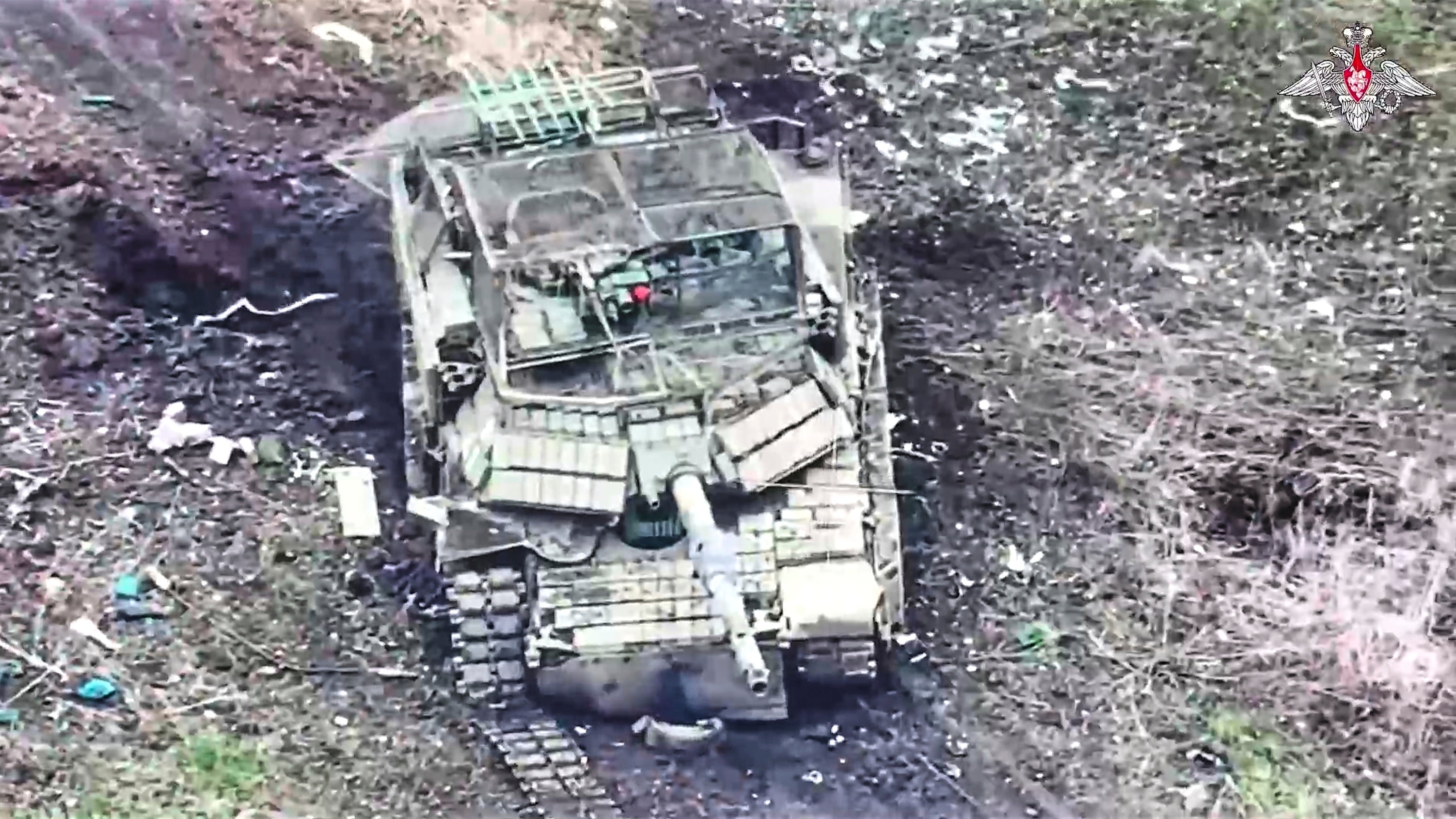 A destroyed U.S.-made M1 Abrams tank of Ukrainian Army is seen at an undisclosed location in Ukraine