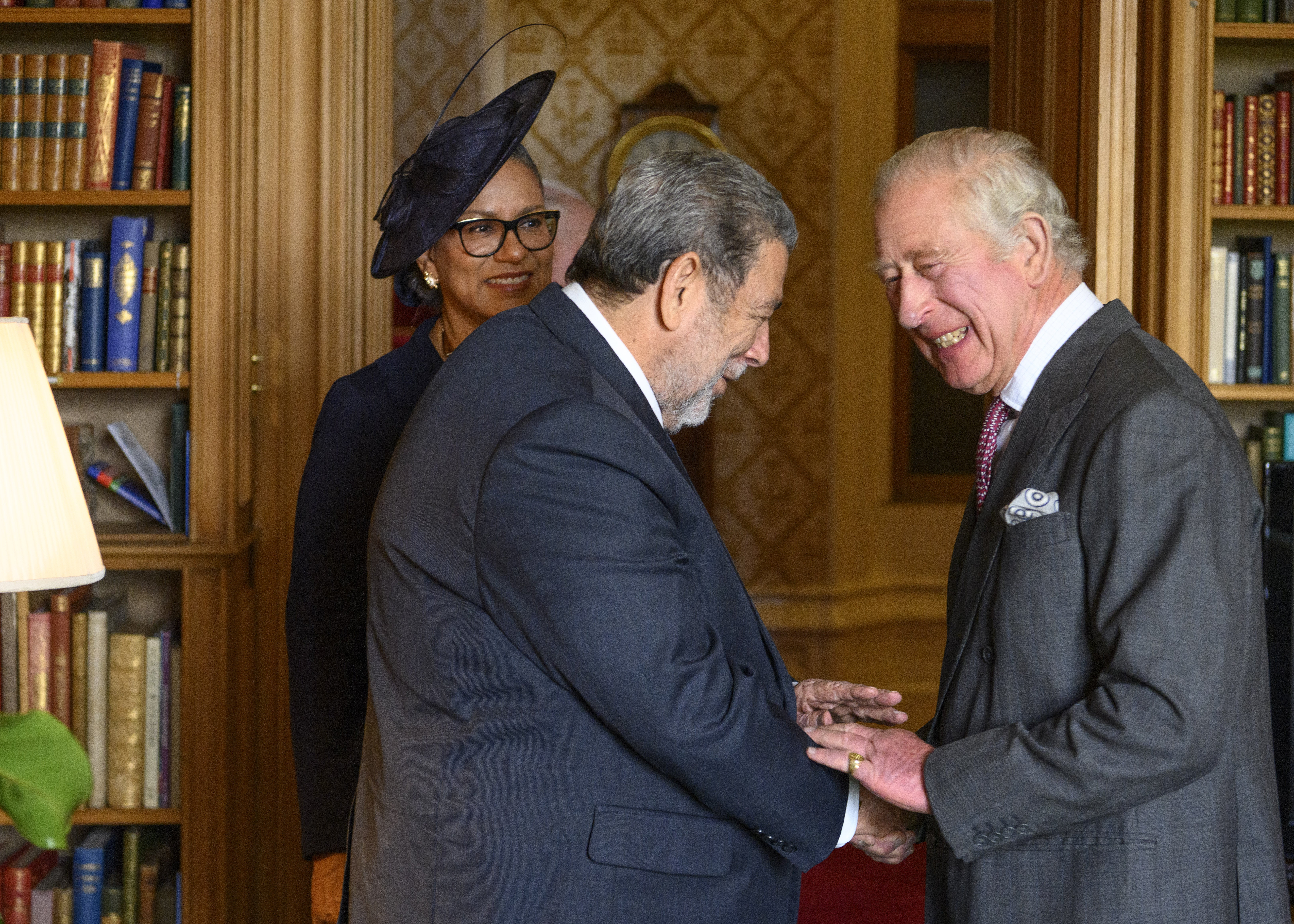 Ralph Gonsalves, the long-serving Prime Minister of St Vincent and the Grenadines, and his wife Eloise Gonsalves meet the King at Balmoral in 2022