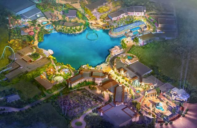 <p>An artist rendering of the Universal Studios amusement park set to be built in Bedford </p>