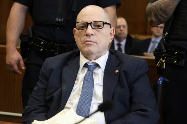 <p>Harvey Weinstein appears in New York State Supreme Court for a pre-trial hearing on April 9, less than a week before he’s set to be retried after his two-count conviction was overturned last April</p>