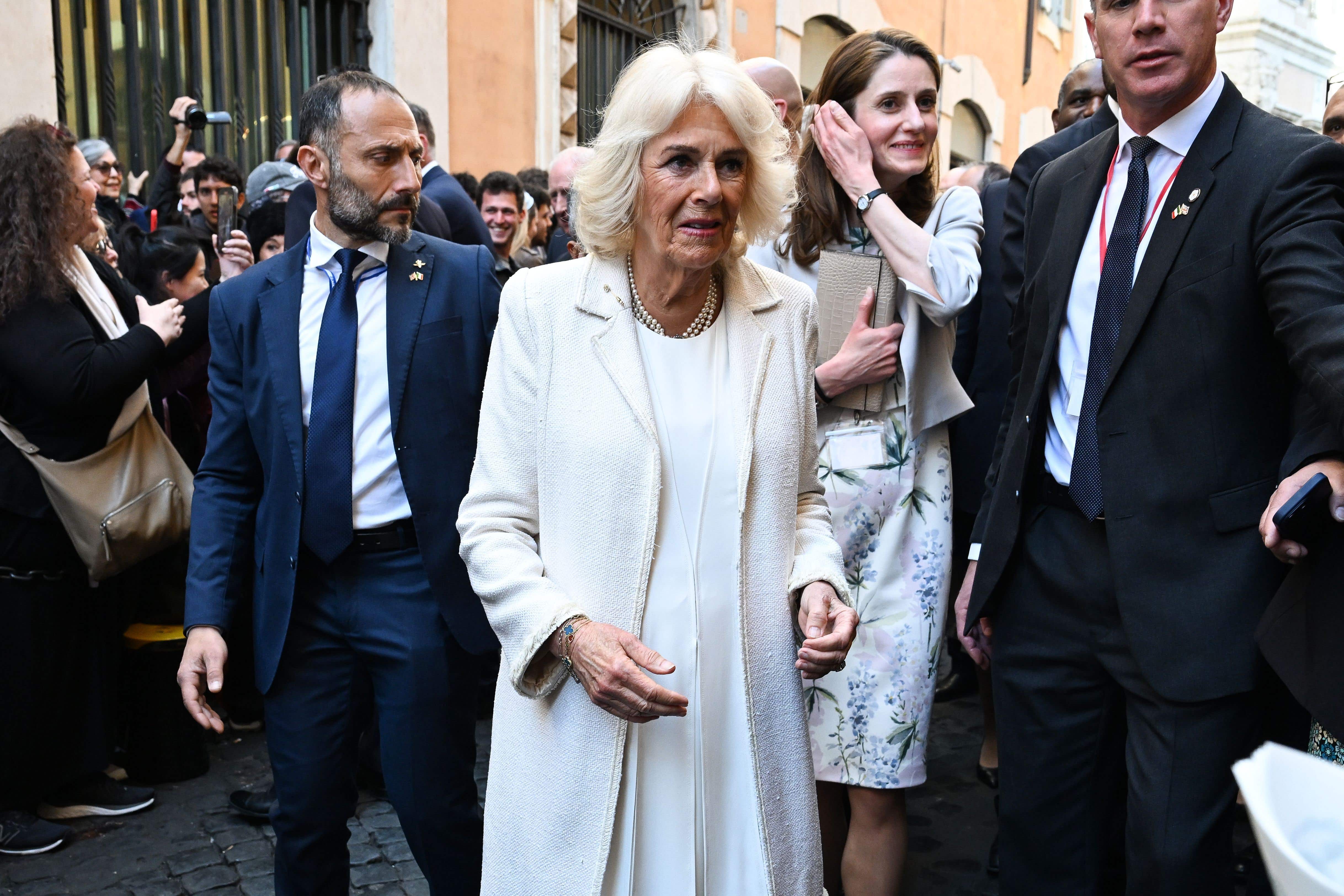 Camilla visits an ice cream parlour after departing the Italian Parliament in Rome (Victoria Jones/PA)