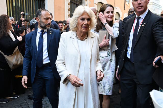 Camilla visits an ice cream parlour after departing the Italian Parliament in Rome (Victoria Jones/PA)