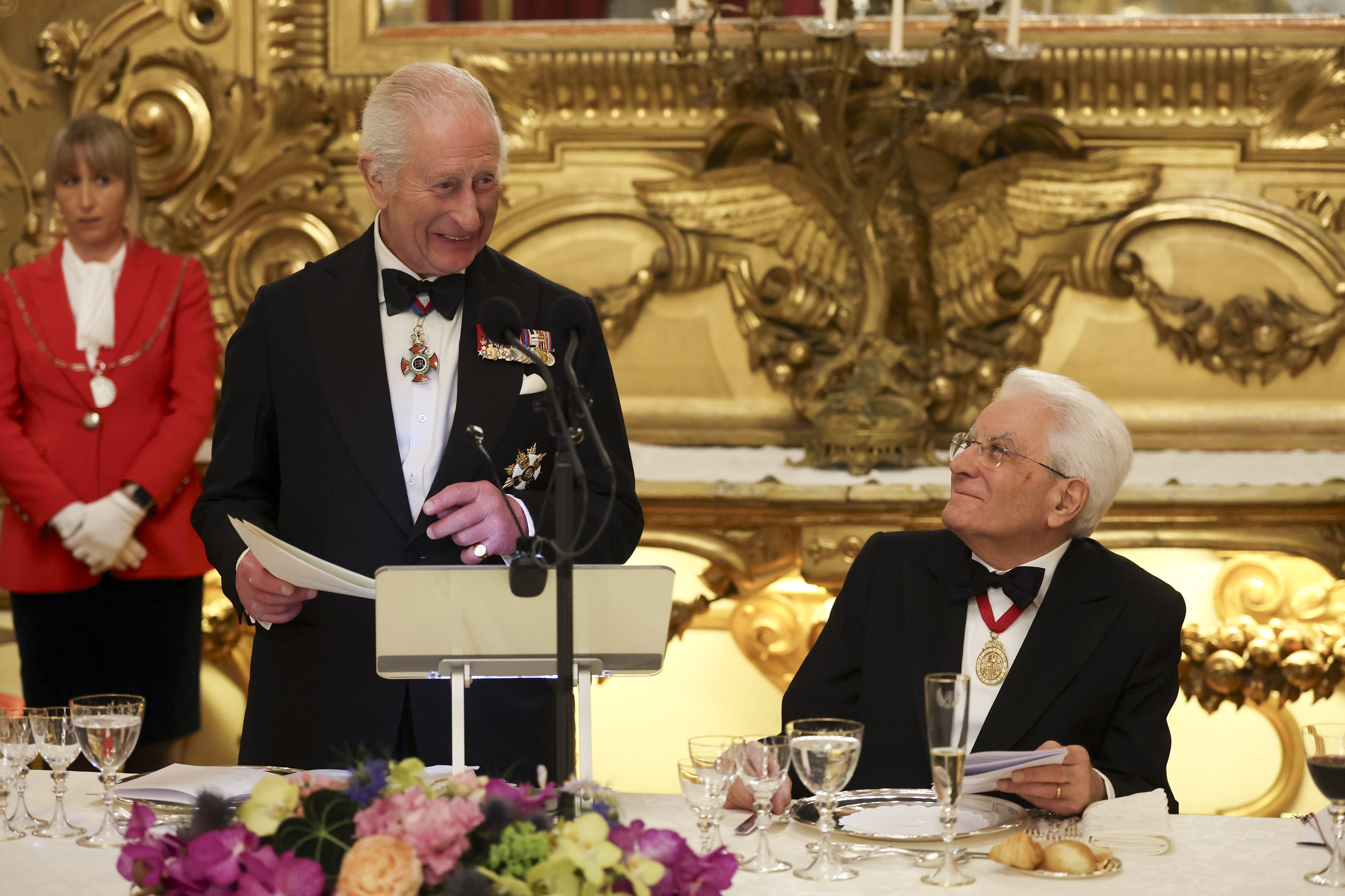 The King and Italian President Sergio Mattarella at the State Banquet at the Palazzo Quirinale (Andrew Parsons/PA)
