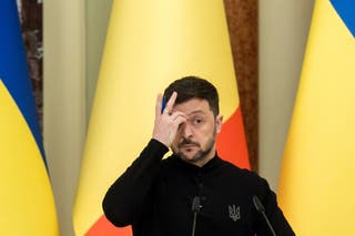 Ukrainian president Volodymyr Zelensky during a press conference in Kyiv