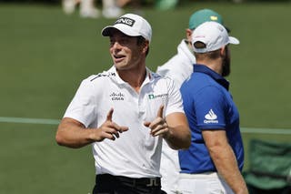 Viktor Hovland of Norway on the third green during the par 3 competition