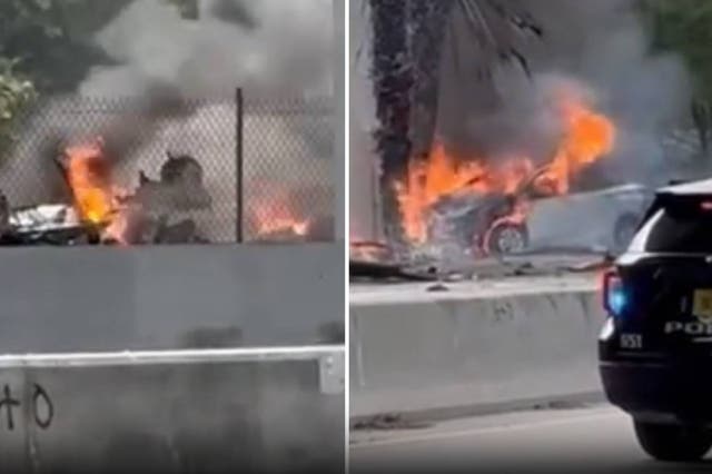 <p>The scene of a plane crash in Boca Raton, Florida Friday that resulted in the deaths of three people </p>
