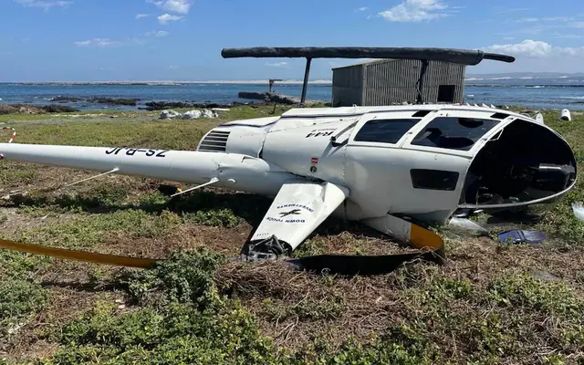 <p>Helicopter crashed in South Africa after penguin in a card box slipped </p>