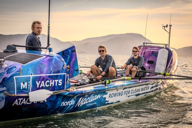 Jamie, Lachlan and Ewan Maclean are attempting to become the fastest people to row across the Pacific Ocean (Lara Eventide/PA)