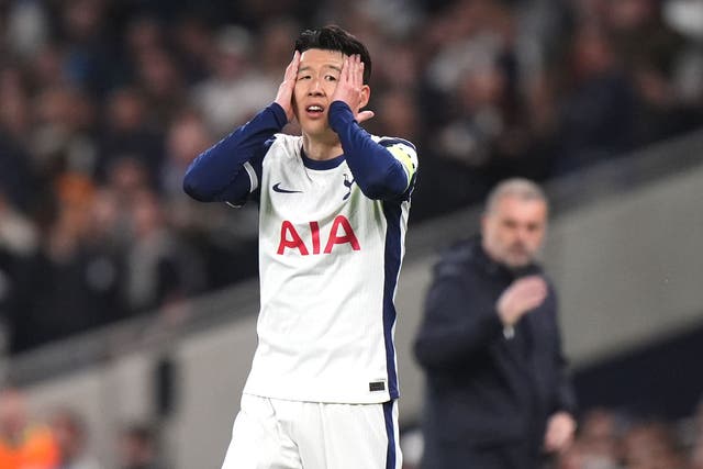 Son Heung-min reacts during Tottenham’s 1-1 draw with Eintracht Frankfurt (Bradley Collyer/PA)