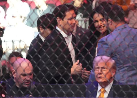 <p>President Donald Trump, seated from right, UFC CEO Dana White and standing from right, Director of National Intelligence Tulsi Gabbard and Secretary of State Marco Rubio attend a mixed martial arts fight at UFC 314, Saturday, April 12, 2025, in Miami. (AP Photo/Lynne Sladky)</p>