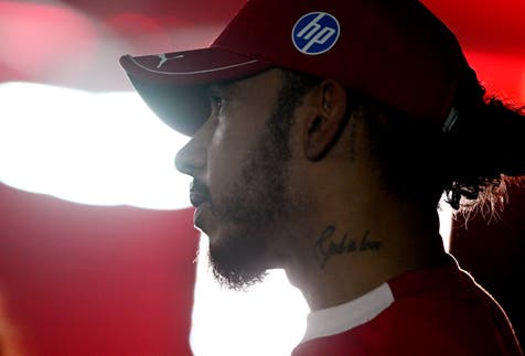 <p> Ninth placed qualifier Lewis Hamilton of  Ferrari looks on during qualifying ahead of the F1 Grand Prix of Bahrain at Bahrain International Circuit on April 12, 2025 in Bahrain</p>