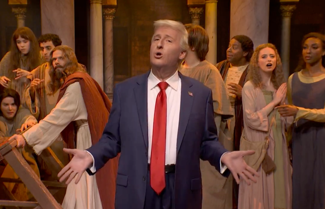 <p>Saturday Night Live's James Austin Johnson returned as Donald Trump in an Easter-themed sketch on April 12, 2025, mocking the president over his chaotic tariffs policy</p>