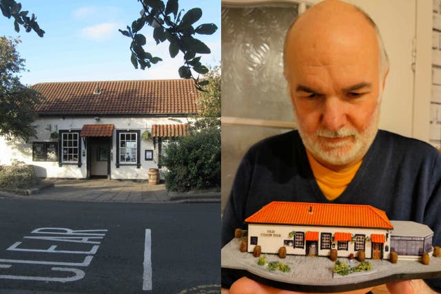 The Old Chain Pier in Edinburgh next to a mini version Keith Crawley made of it (Keith Crawley/J Dinse/PA)