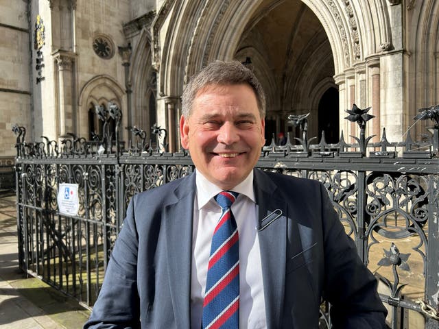 <p>Andrew Bridgen outside the Royal Courts of Justice, London, in March 2024</p>