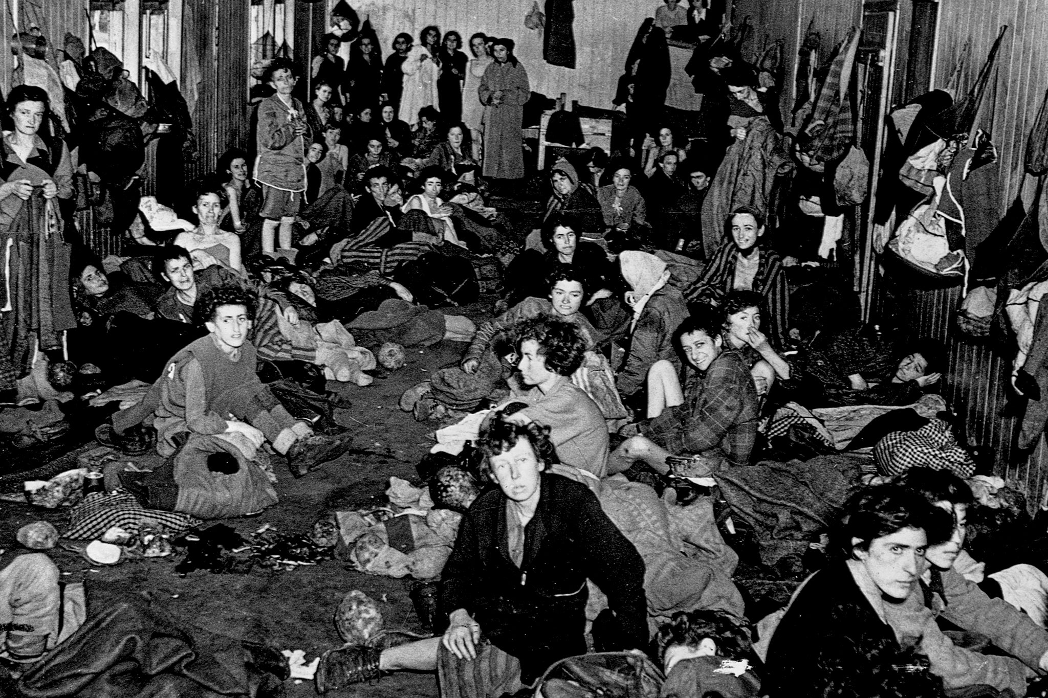 <p>Bergen-Belsen camp in 1945</p>