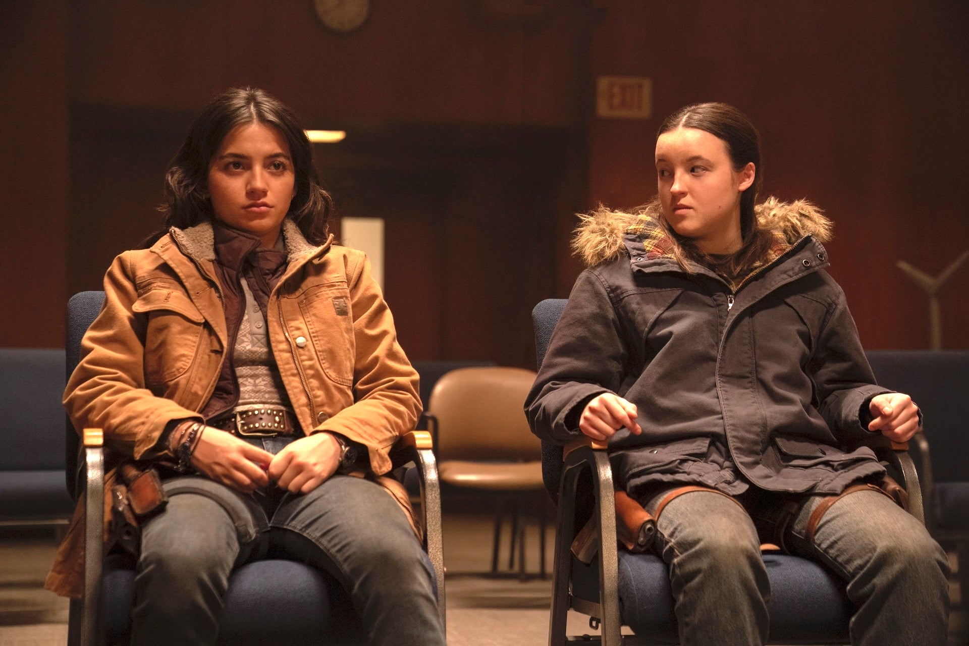Bella Ramsey (right) as Ella and Isabela Merced (left) as Dina in 'The Last of Us' season two