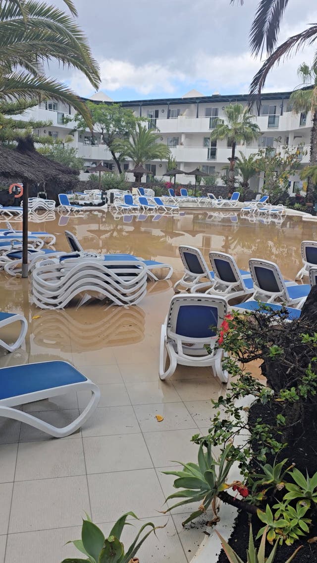 <p>The flooded El Trebol apartment complex, in Costa Teguise, on the island of Lanzarote</p>